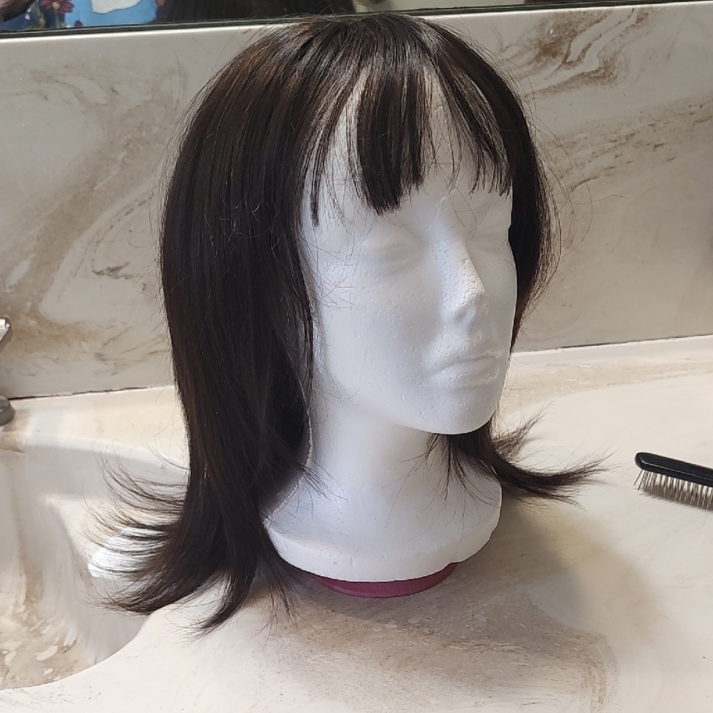 Everyday Dark Brown Shoulder-Length Synthetic Wig with Soft Fringe
